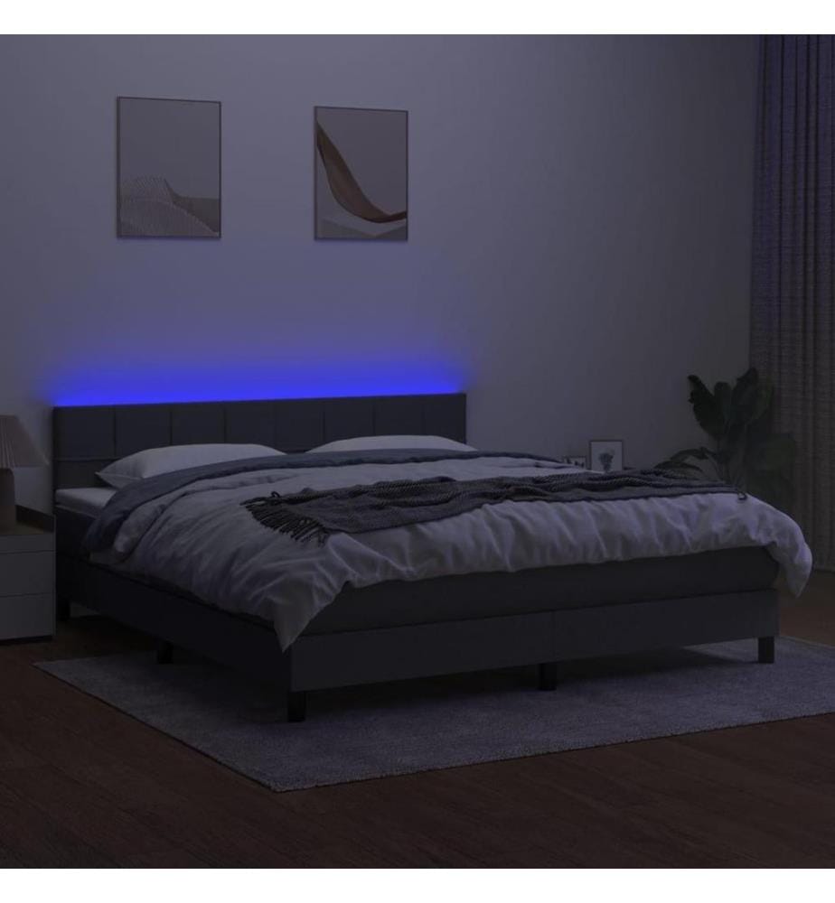 Boxspringbett mit Matratze & LED Dunkelgrau 180x200 cm Stoff