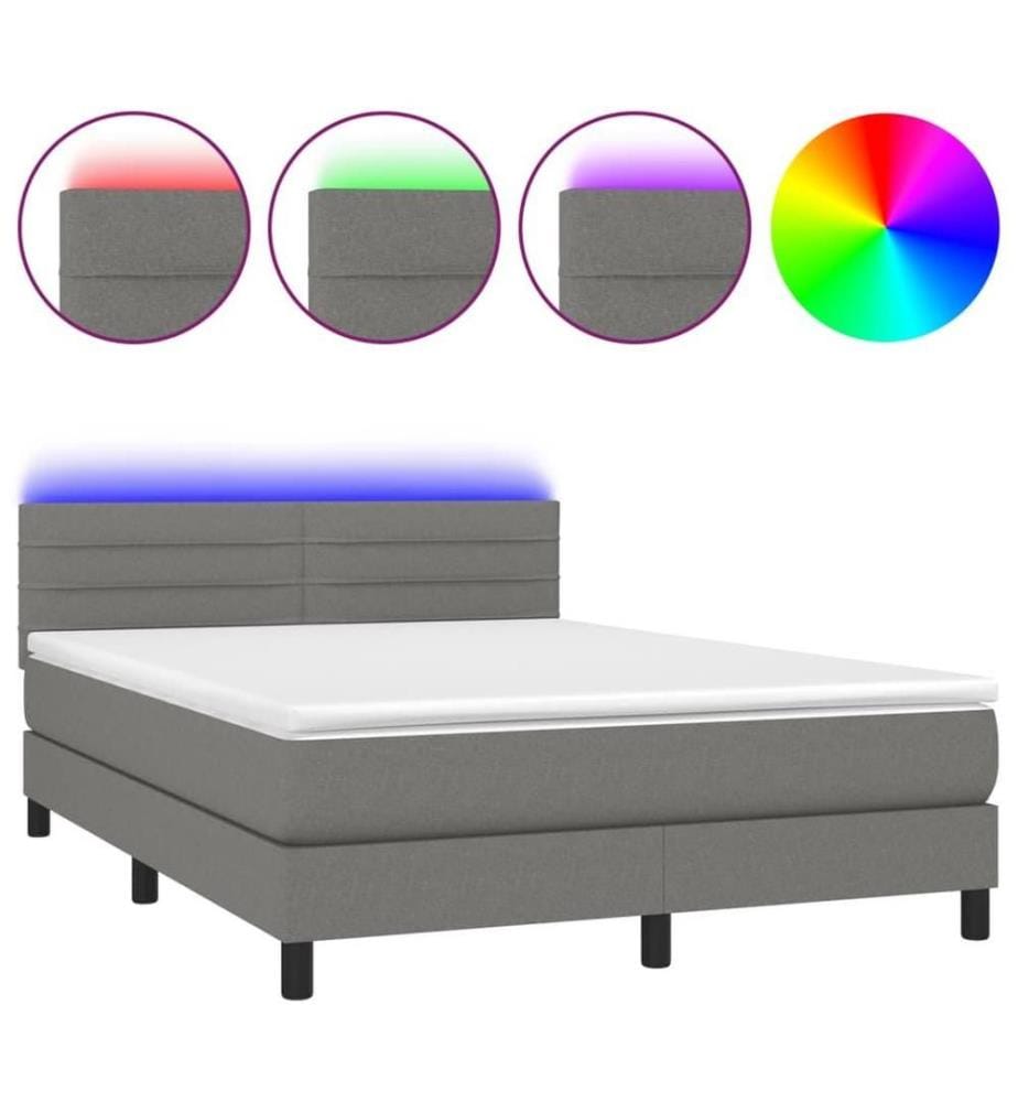 Boxspringbett mit Matratze & LED Dunkelgrau 140x190 cm Stoff