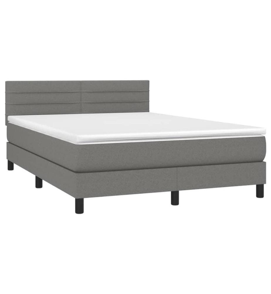 Boxspringbett mit Matratze & LED Dunkelgrau 140x190 cm Stoff