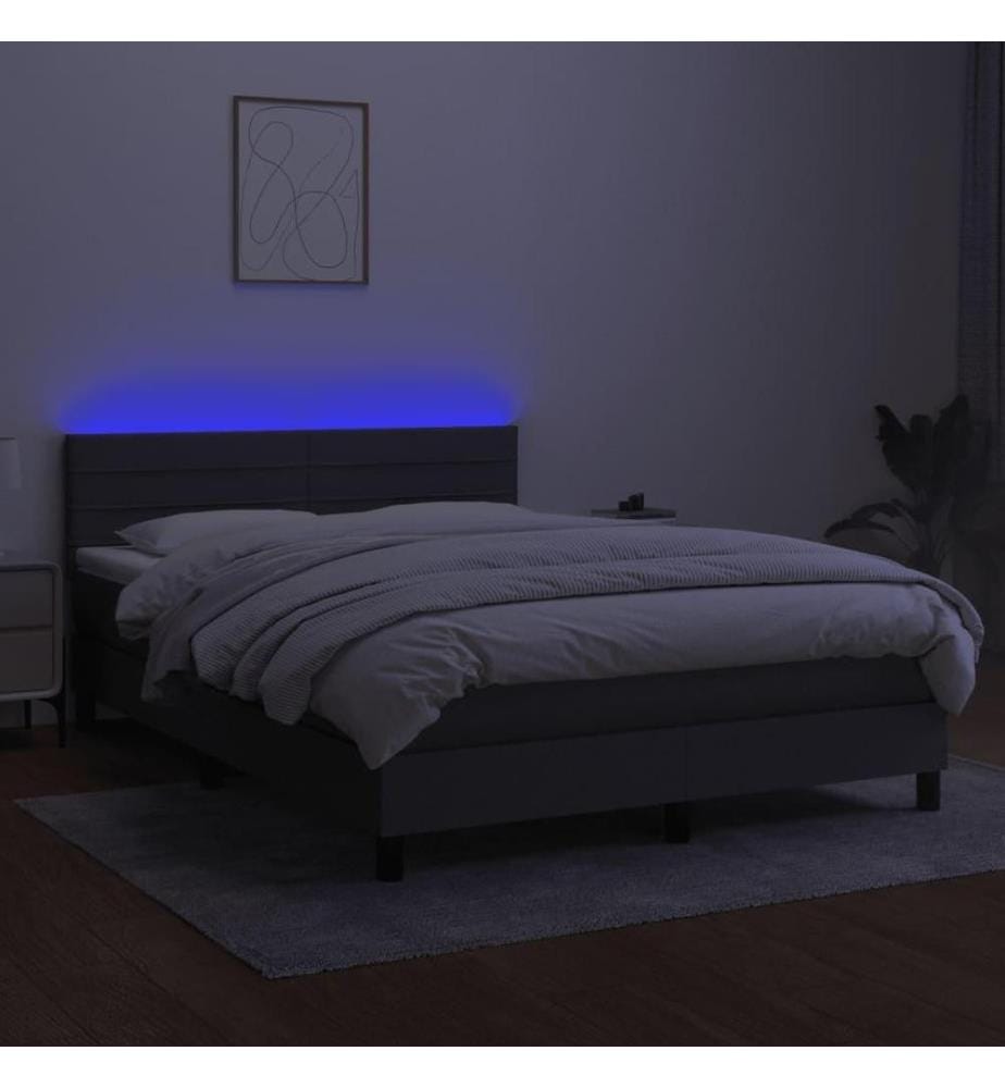 Boxspringbett mit Matratze & LED Dunkelgrau 140x190 cm Stoff