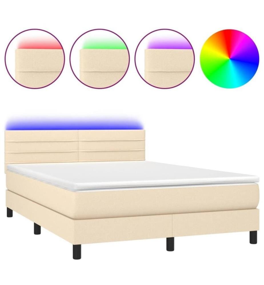 Boxspringbett mit Matratze & LED Creme 140x200 cm Stoff
