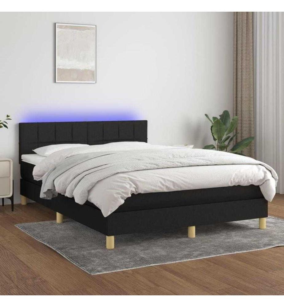 Boxspringbett mit Matratze & LED Schwarz 140x200 cm Stoff