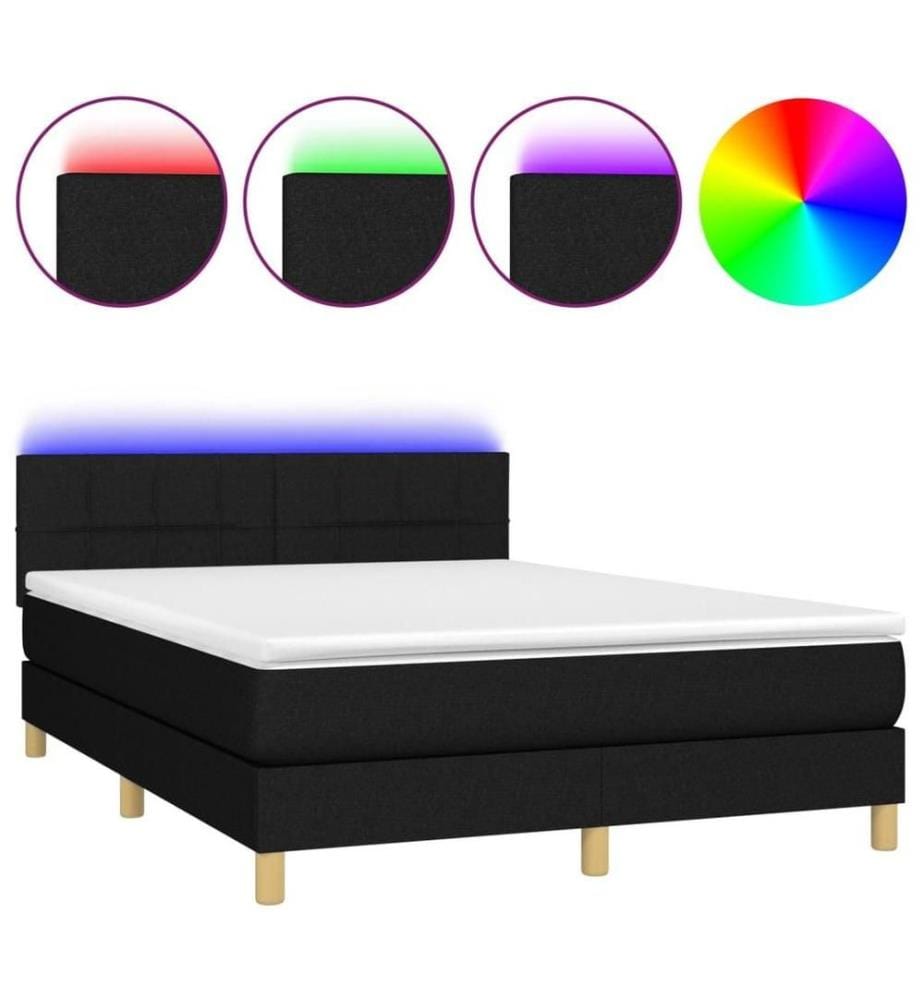 Boxspringbett mit Matratze & LED Schwarz 140x200 cm Stoff