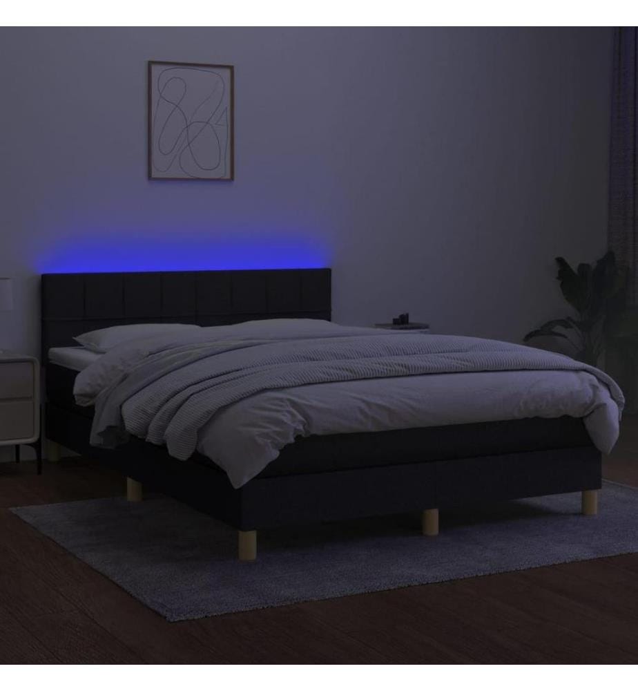 Boxspringbett mit Matratze & LED Schwarz 140x200 cm Stoff