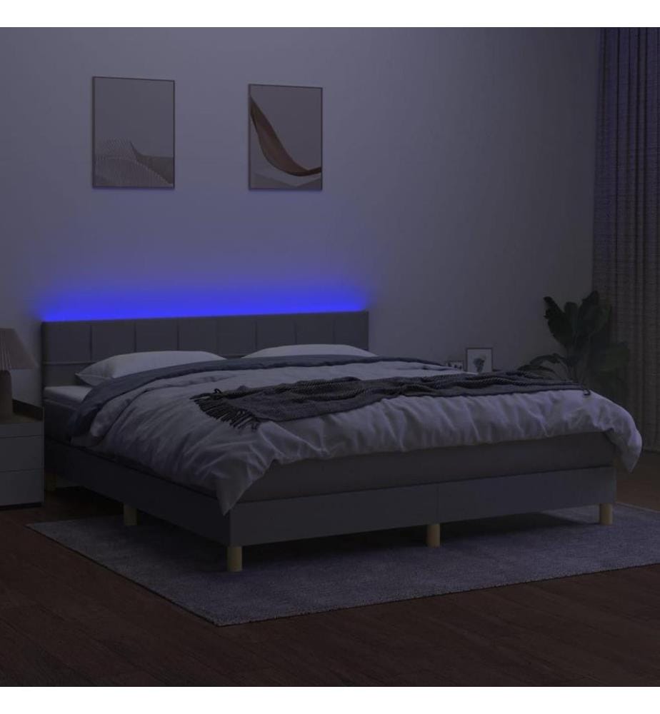 Boxspringbett mit Matratze & LED Hellgrau 160x200 cm Stoff