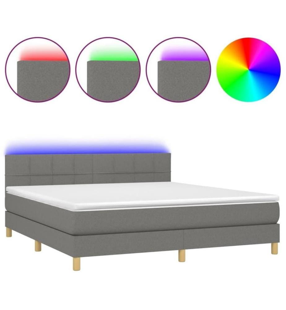 Boxspringbett mit Matratze & LED Dunkelgrau 180x200 cm Stoff