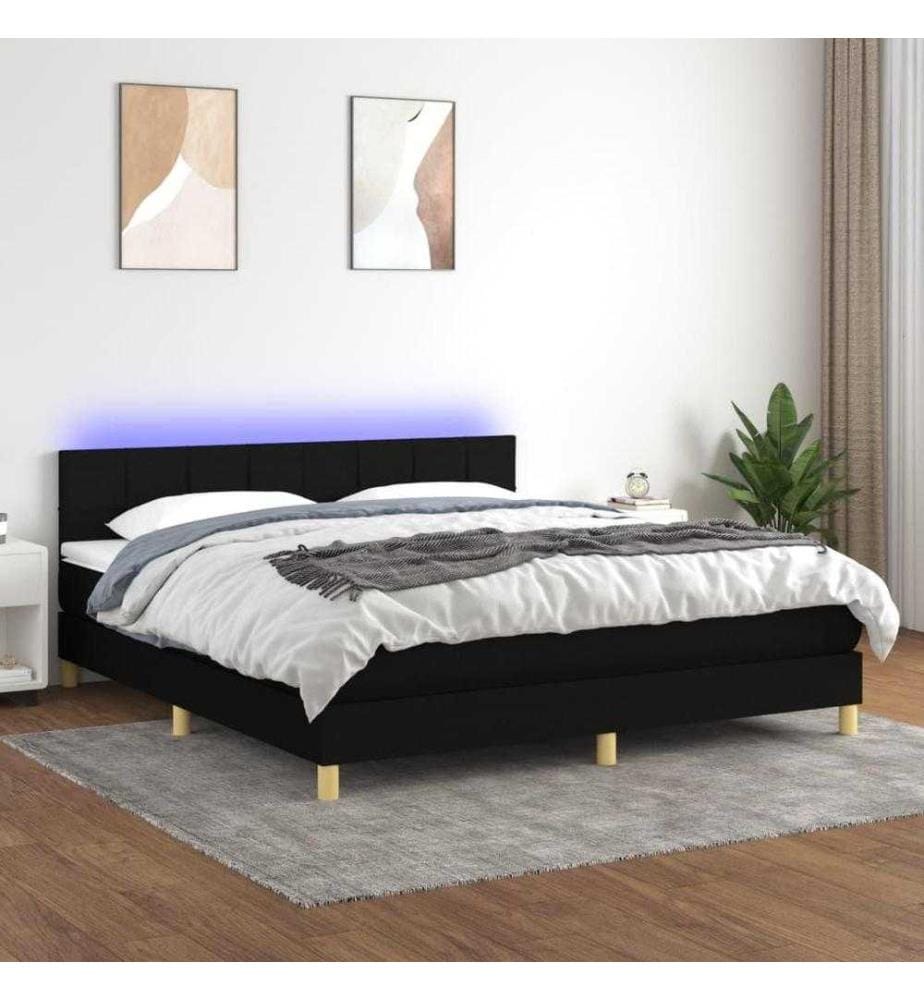 Boxspringbett mit Matratze & LED Schwarz 180x200 cm Stoff