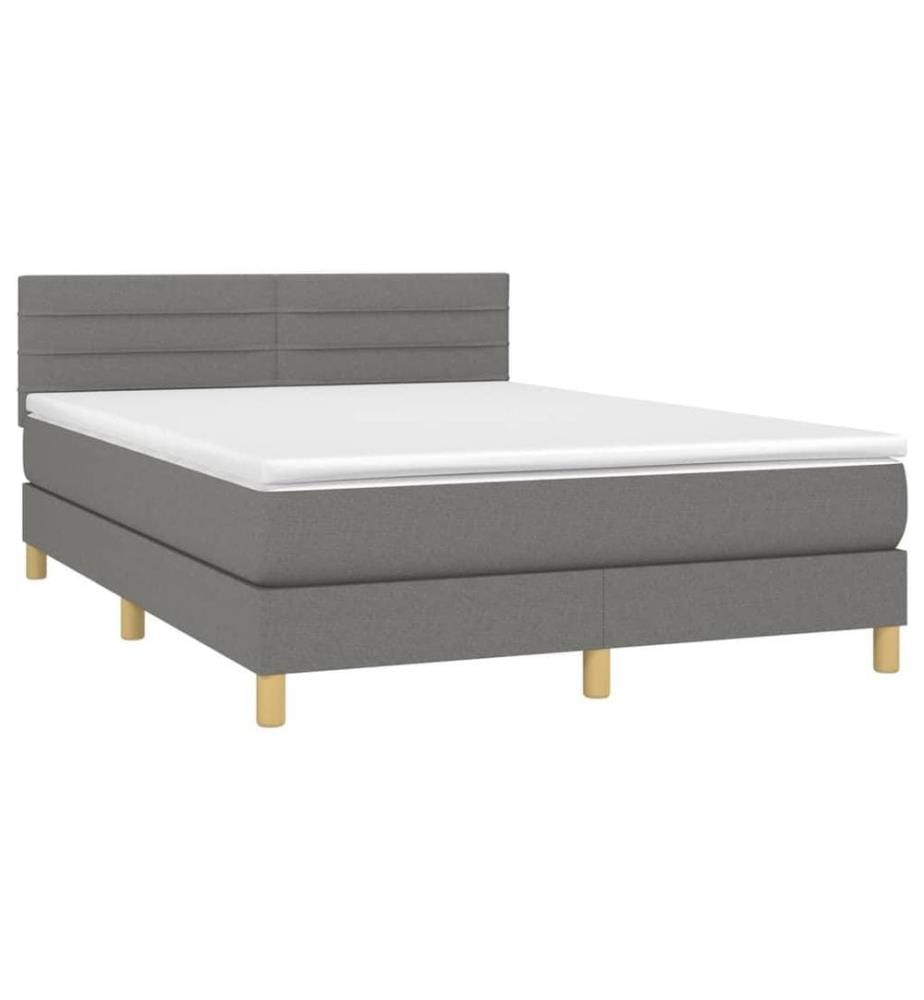 Boxspringbett mit Matratze & LED Dunkelgrau 140x190 cm Stoff