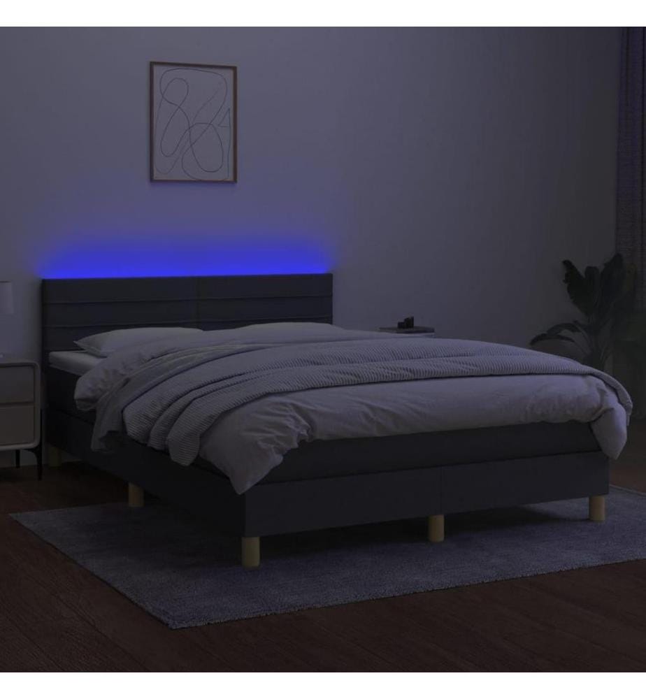 Boxspringbett mit Matratze & LED Dunkelgrau 140x190 cm Stoff