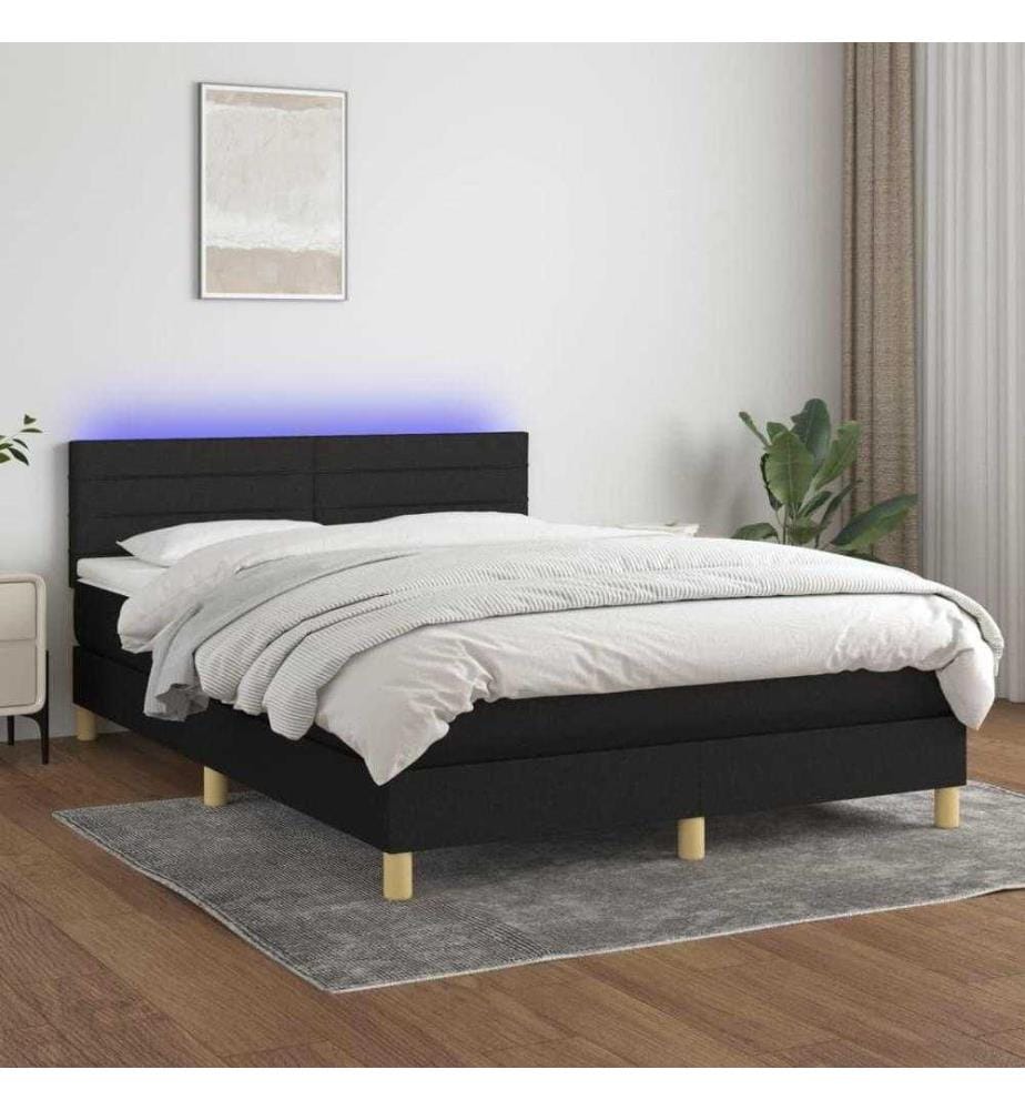 Boxspringbett mit Matratze & LED Schwarz 140x190 cm Stoff