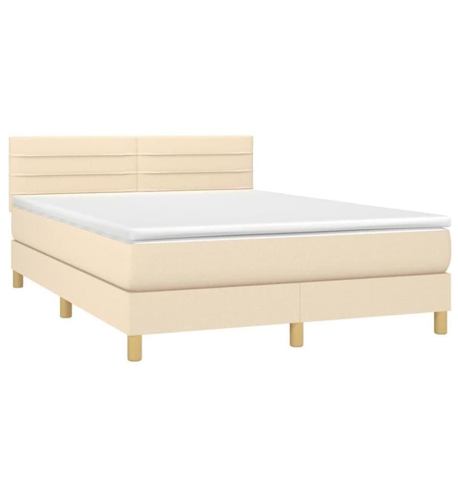 Boxspringbett mit Matratze & LED Creme 140x200 cm Stoff