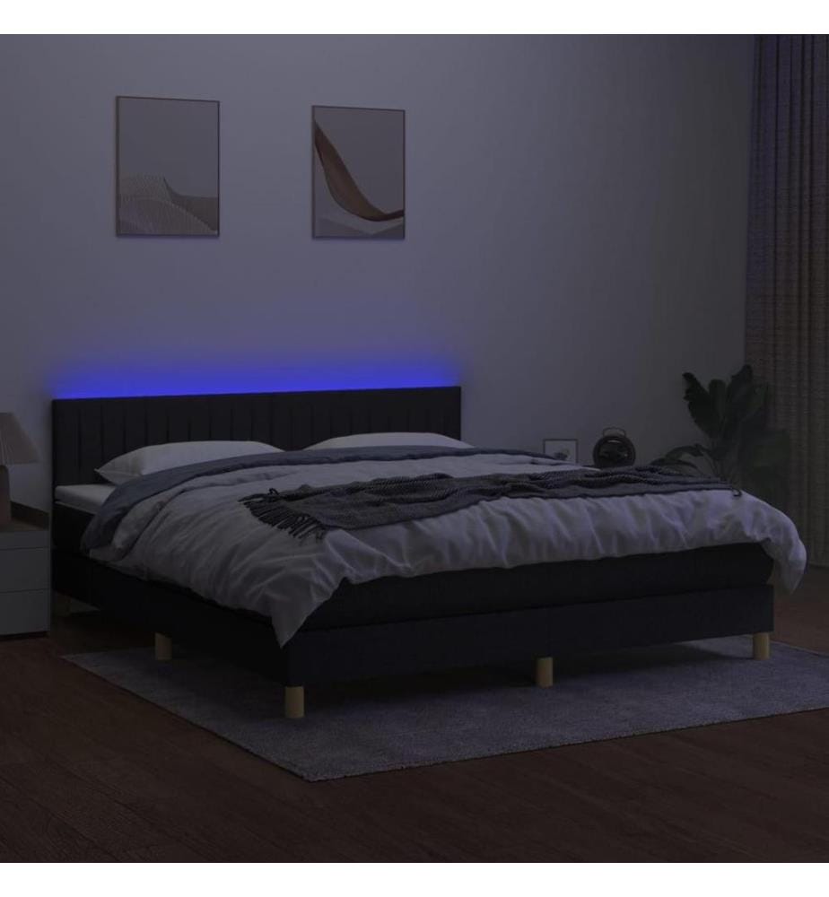 Boxspringbett mit Matratze & LED Schwarz 180x200 cm Stoff