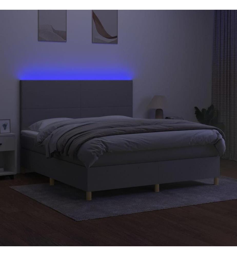 Boxspringbett mit Matratze & LED Hellgrau 180x200 cm Stoff