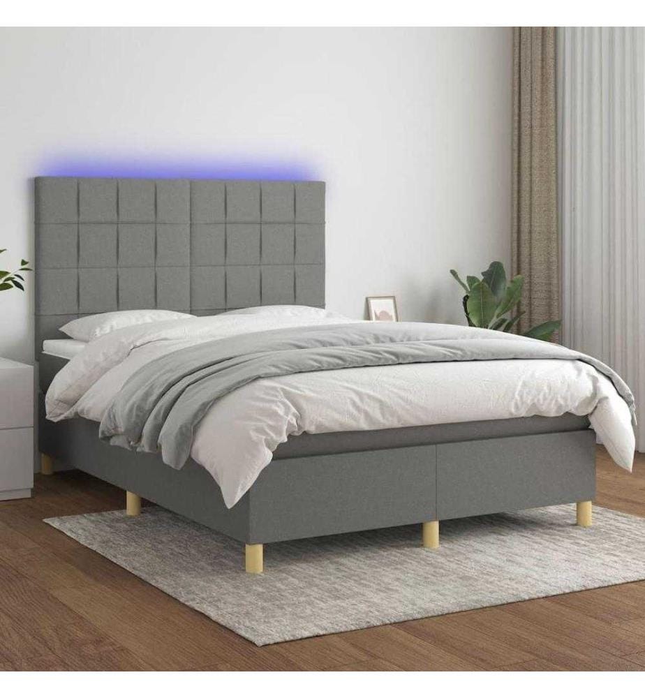 Boxspringbett mit Matratze & LED Dunkelgrau 140x190 cm Stoff