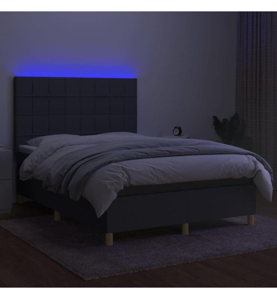Boxspringbett mit Matratze & LED Dunkelgrau 140x190 cm Stoff