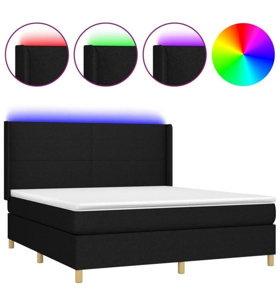 Boxspringbett mit Matratze & LED Schwarz 180x200 cm Stoff