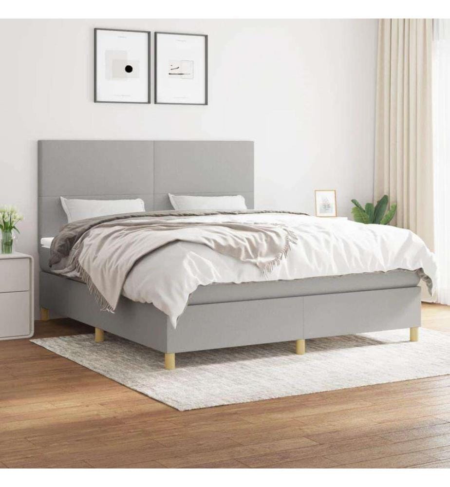 Boxspringbett mit Matratze Hellgrau 180x200 cm Stoff