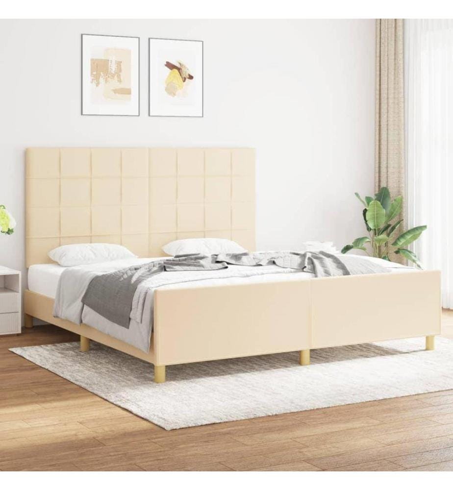 Cadre de lit avec tête de lit Crème 180 x 200 cm Tissu