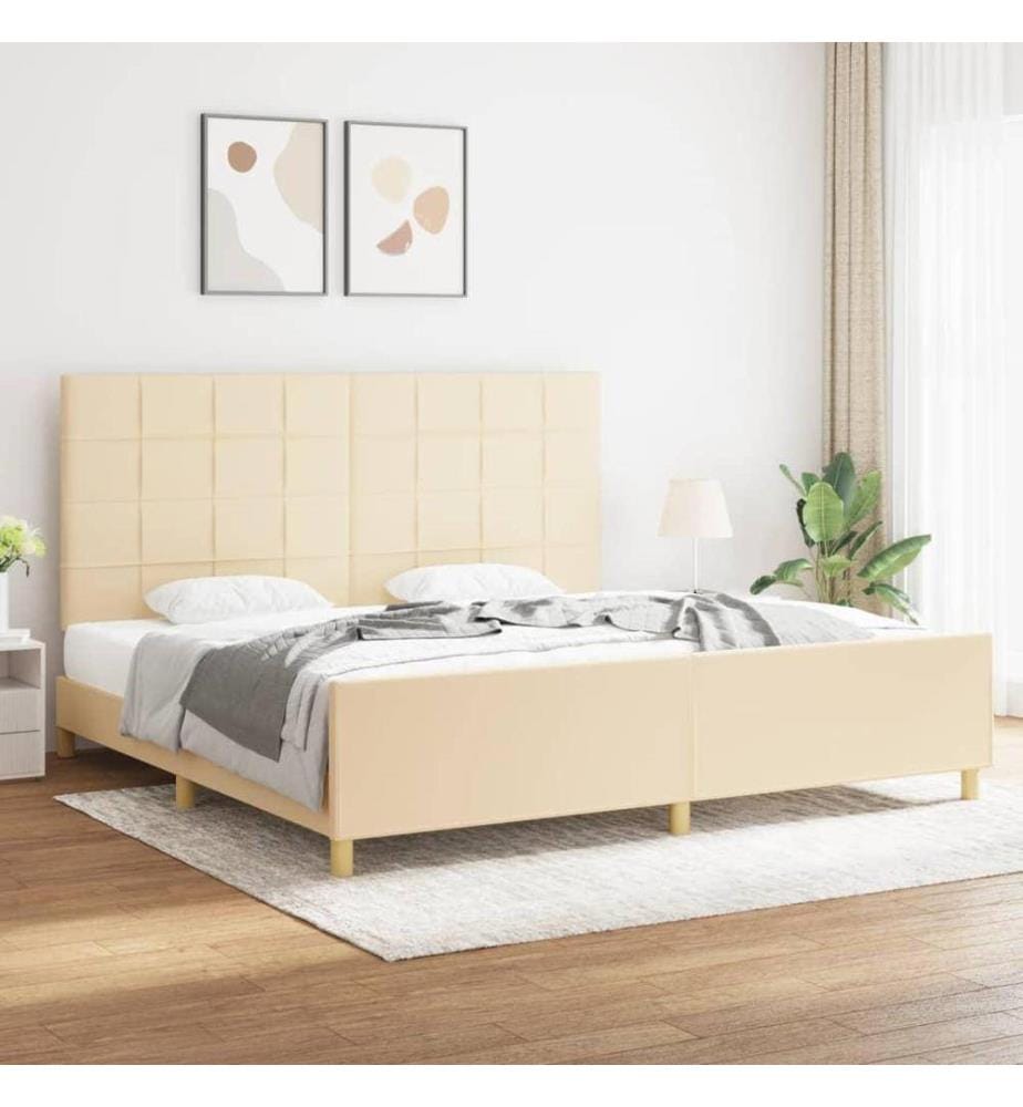 Cadre de lit avec tête de lit Crème 200 x 200 cm Tissu