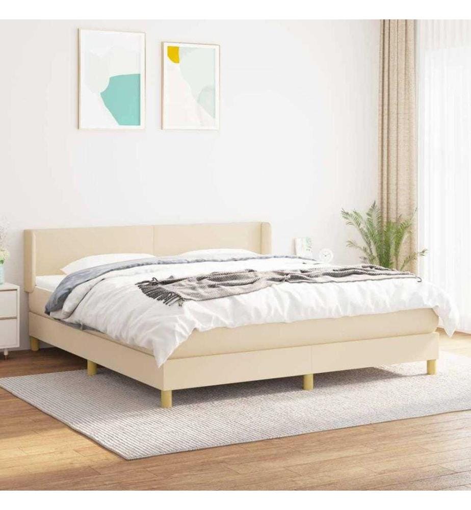 Boxspringbett mit Matratze Creme 160x200 cm Stoff
