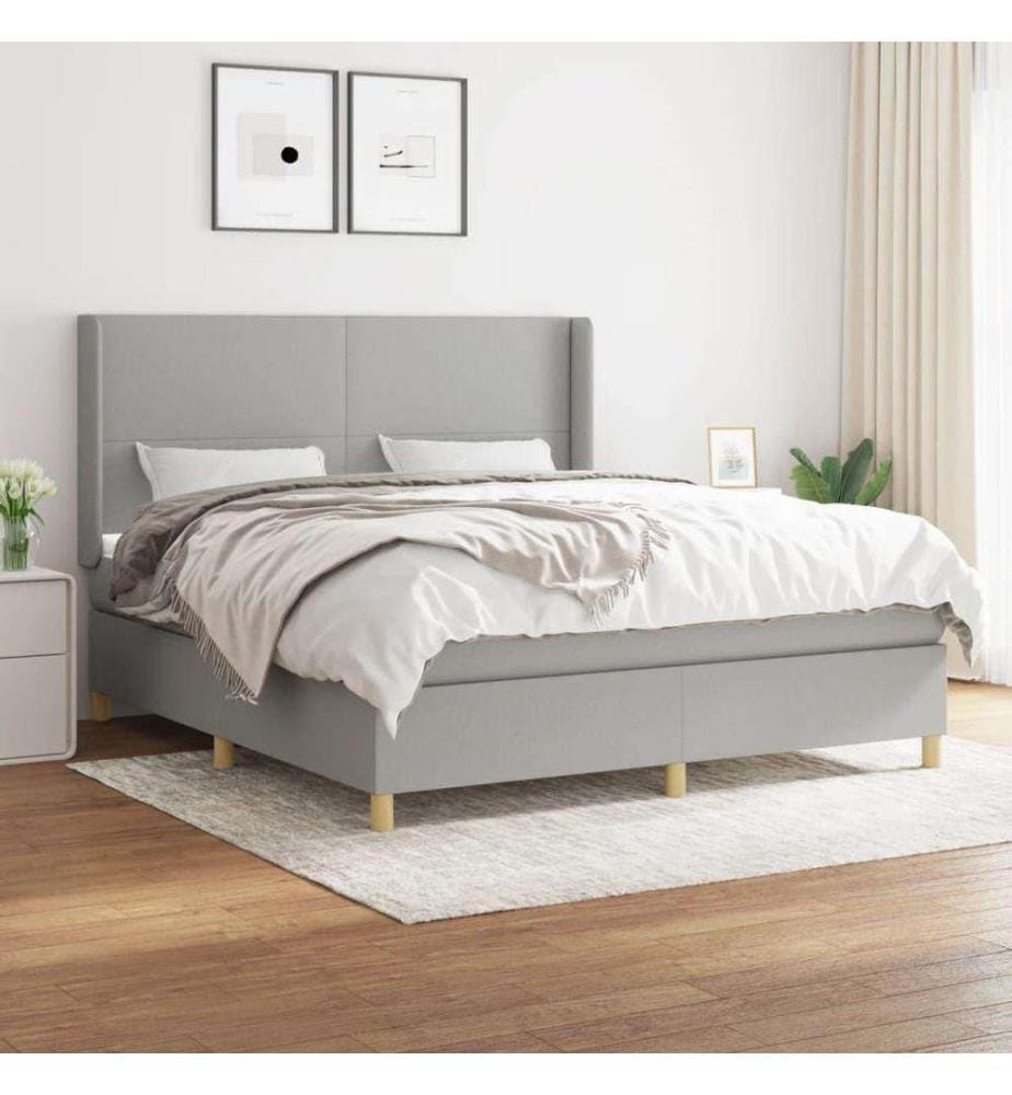 Boxspringbett mit Matratze Hellgrau 180x200 cm Stoff