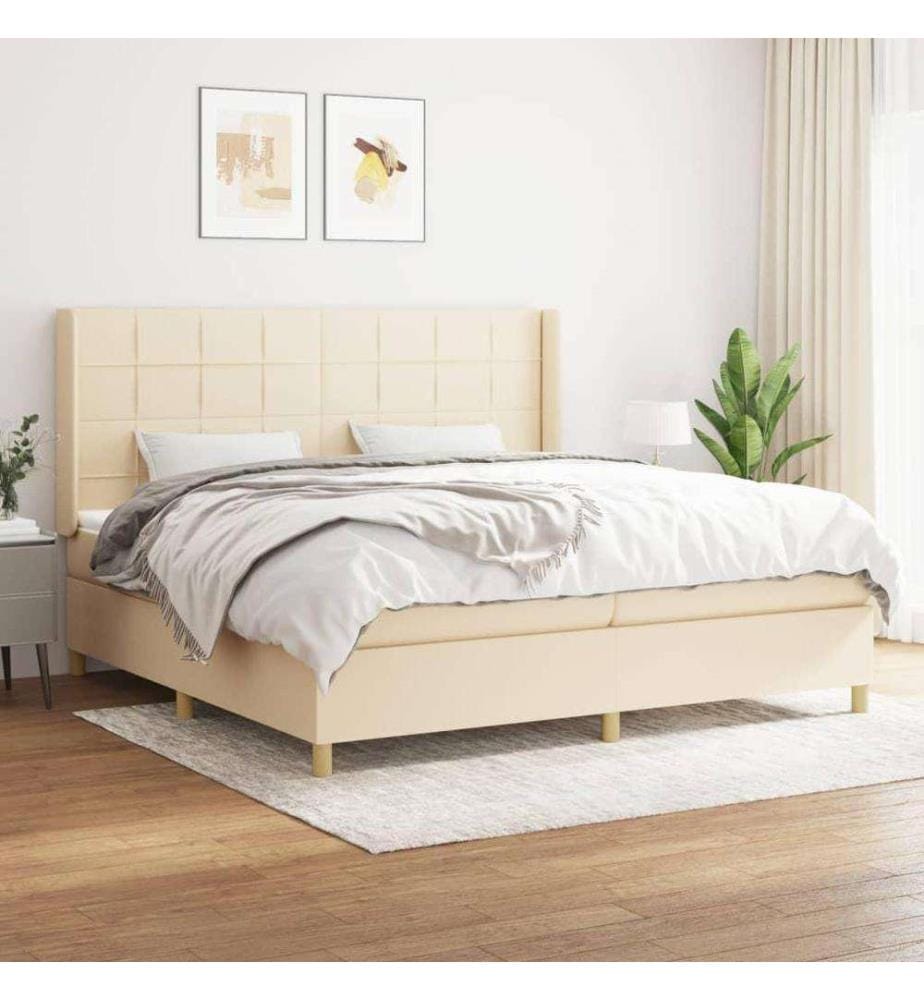 Boxspringbett mit Matratze Creme 200x200 cm Stoff
