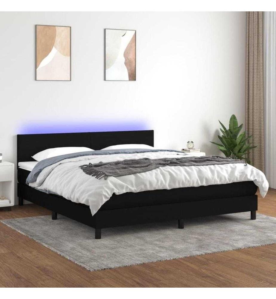 Sommier tapissier avec matelas et LED Noir 160x200 cm Tissu