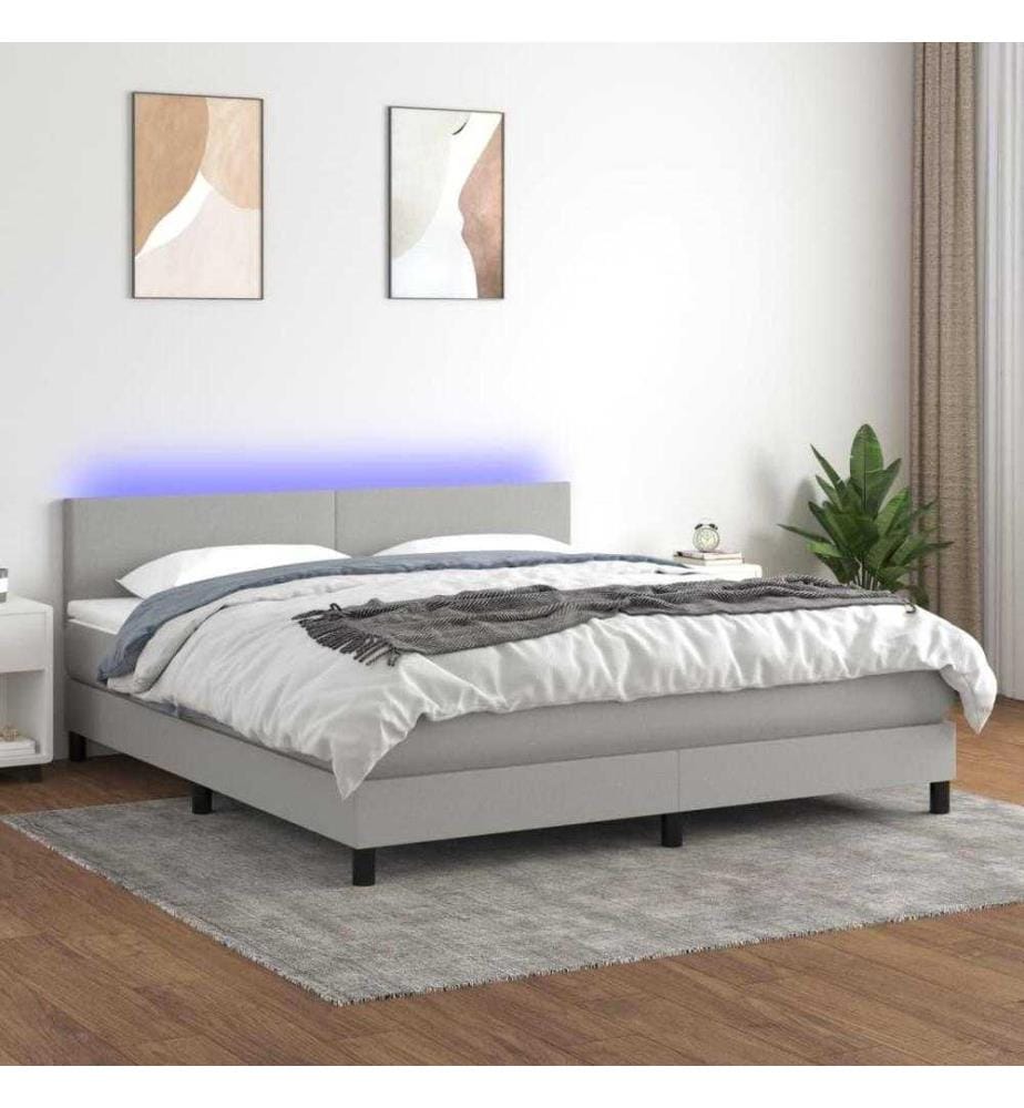Sommier tapissier et matelas et LED Gris clair 180x200 cm Tissu