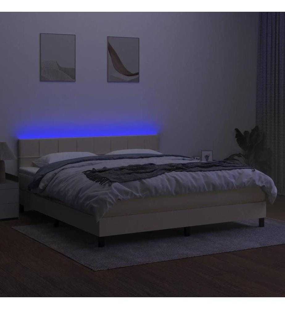 Boxspringbett mit Matratze & LED Creme 160x200 cm Stoff