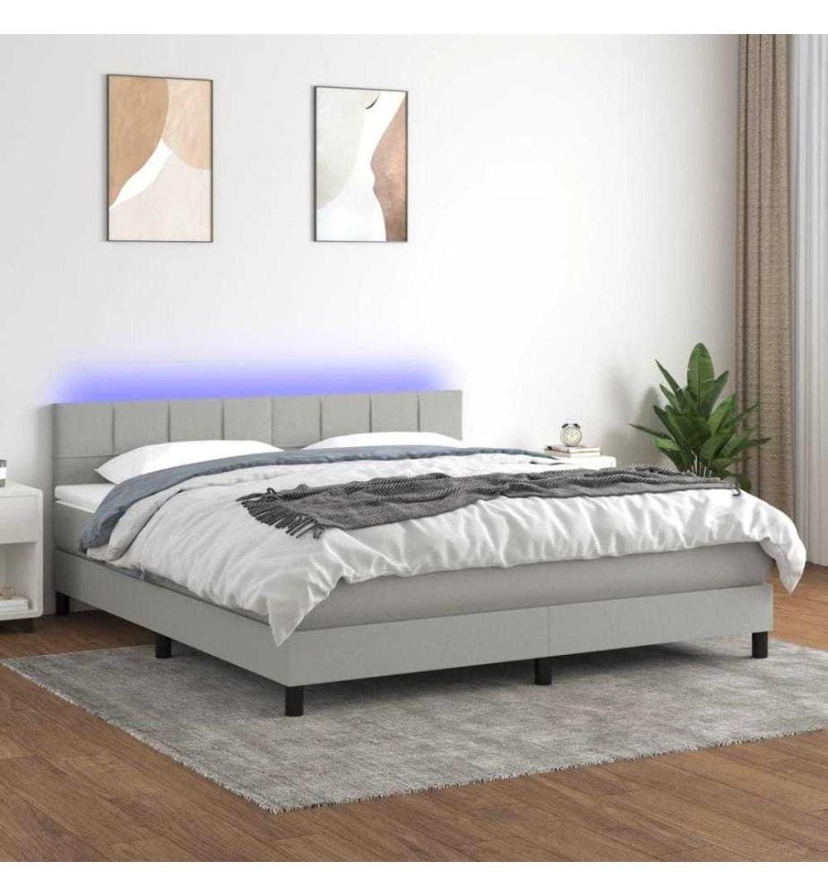 Boxspringbett mit Matratze & LED Hellgrau 180x200 cm Stoff