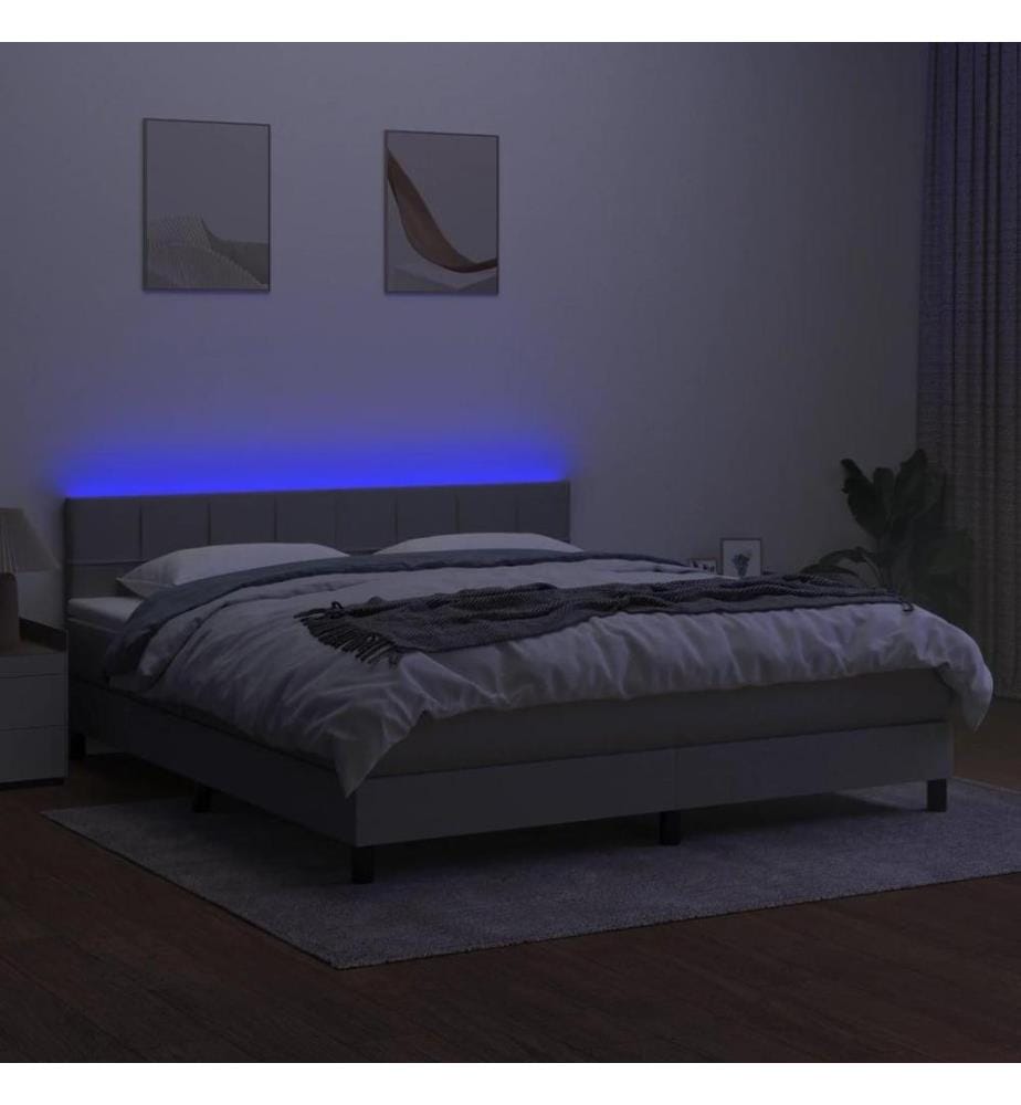 Boxspringbett mit Matratze & LED Hellgrau 180x200 cm Stoff