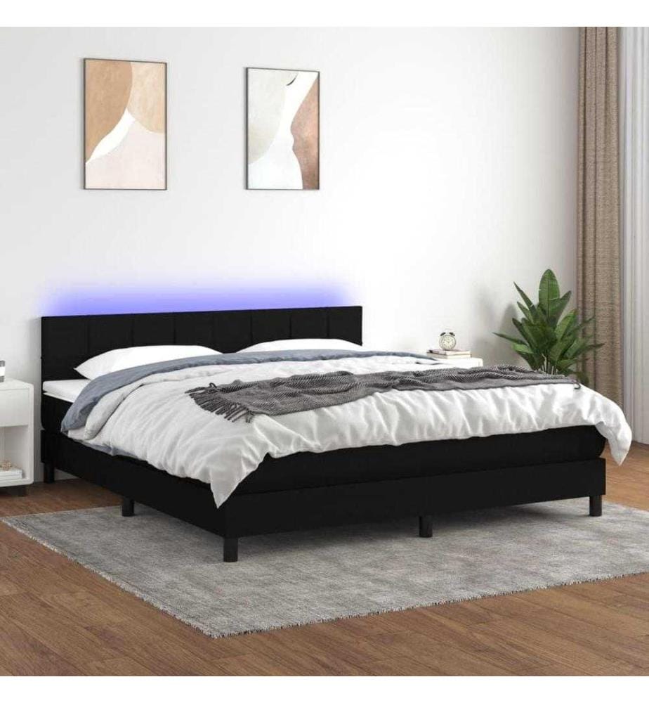 Boxspringbett mit Matratze & LED Schwarz 180x200 cm Stoff