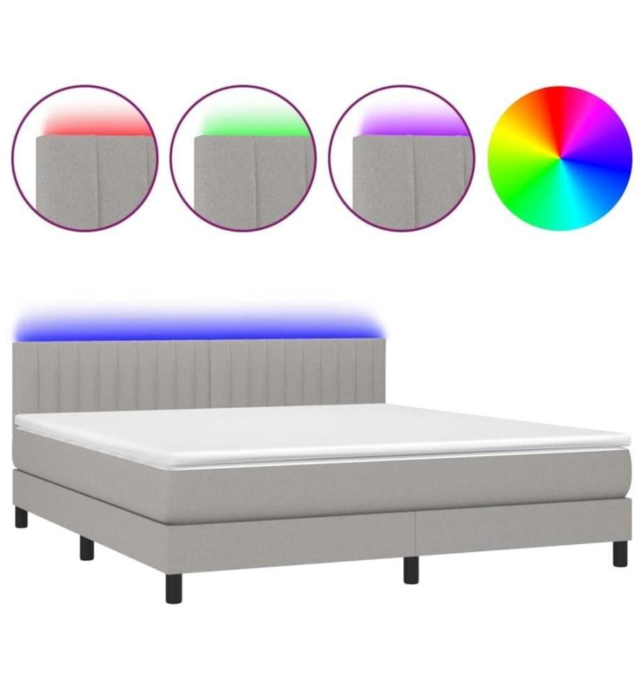 Boxspringbett mit Matratze & LED Hellgrau 180x200 cm Stoff