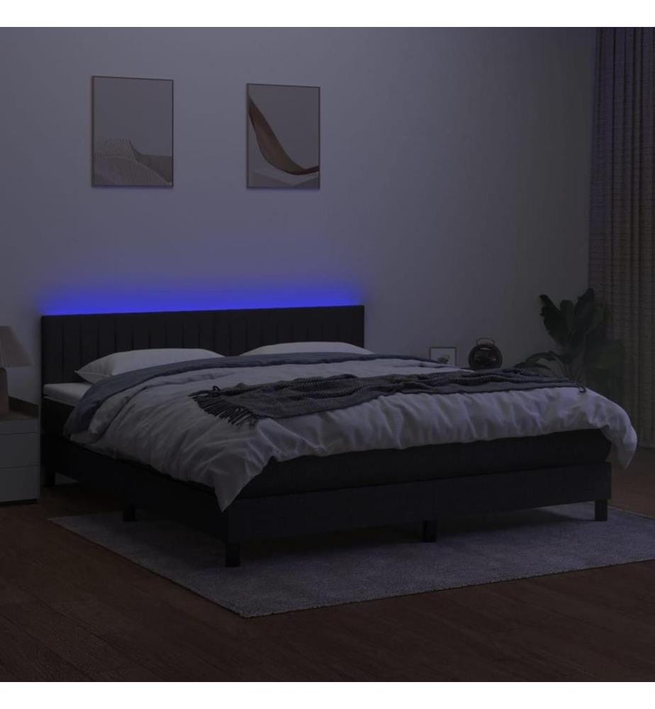 Boxspringbett mit Matratze & LED Schwarz 180x200 cm Stoff