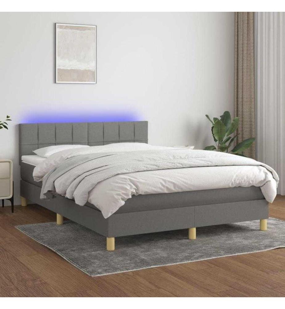 Boxspringbett mit Matratze & LED Dunkelgrau 140x190 cm Stoff