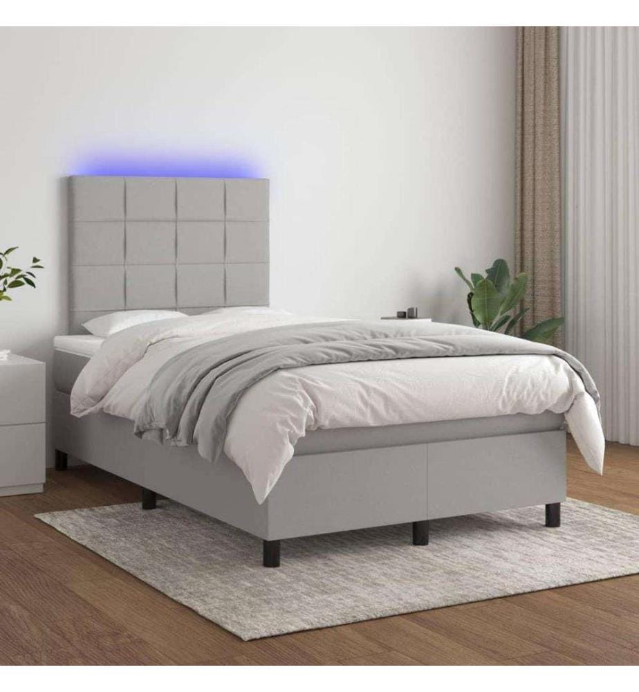 Boxspringbett mit Matratze & LED Hellgrau 120x200 cm Stoff