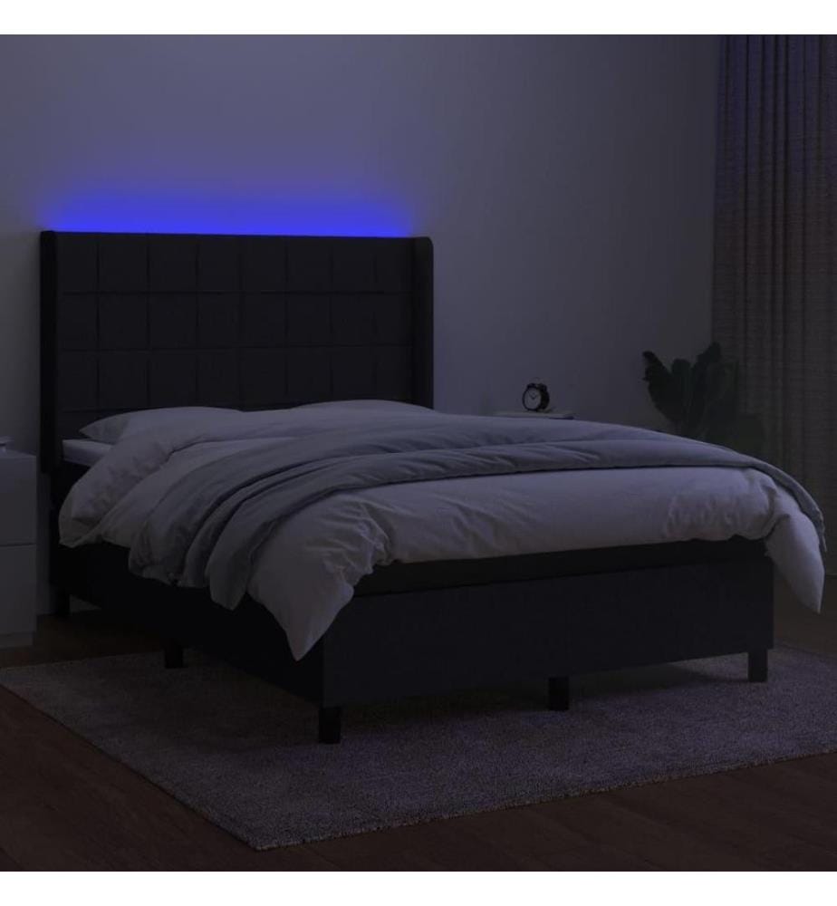Boxspringbett mit Matratze & LED Schwarz 140x200 cm Stoff