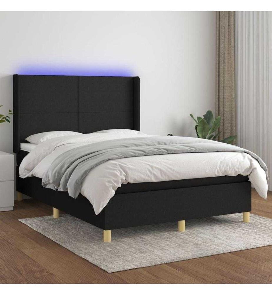 Sommier tapissier avec matelas et LED Noir 140x200 cm Tissu