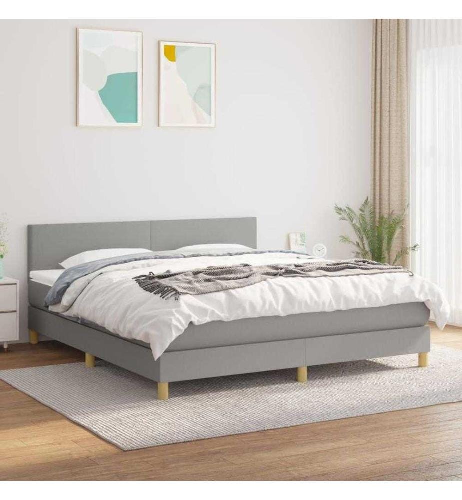 Boxspringbett mit Matratze Hellgrau 160x200 cm Stoff