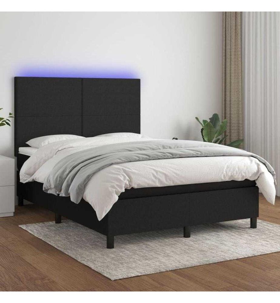 Boxspringbett mit Matratze & LED Schwarz 140x200 cm Stoff