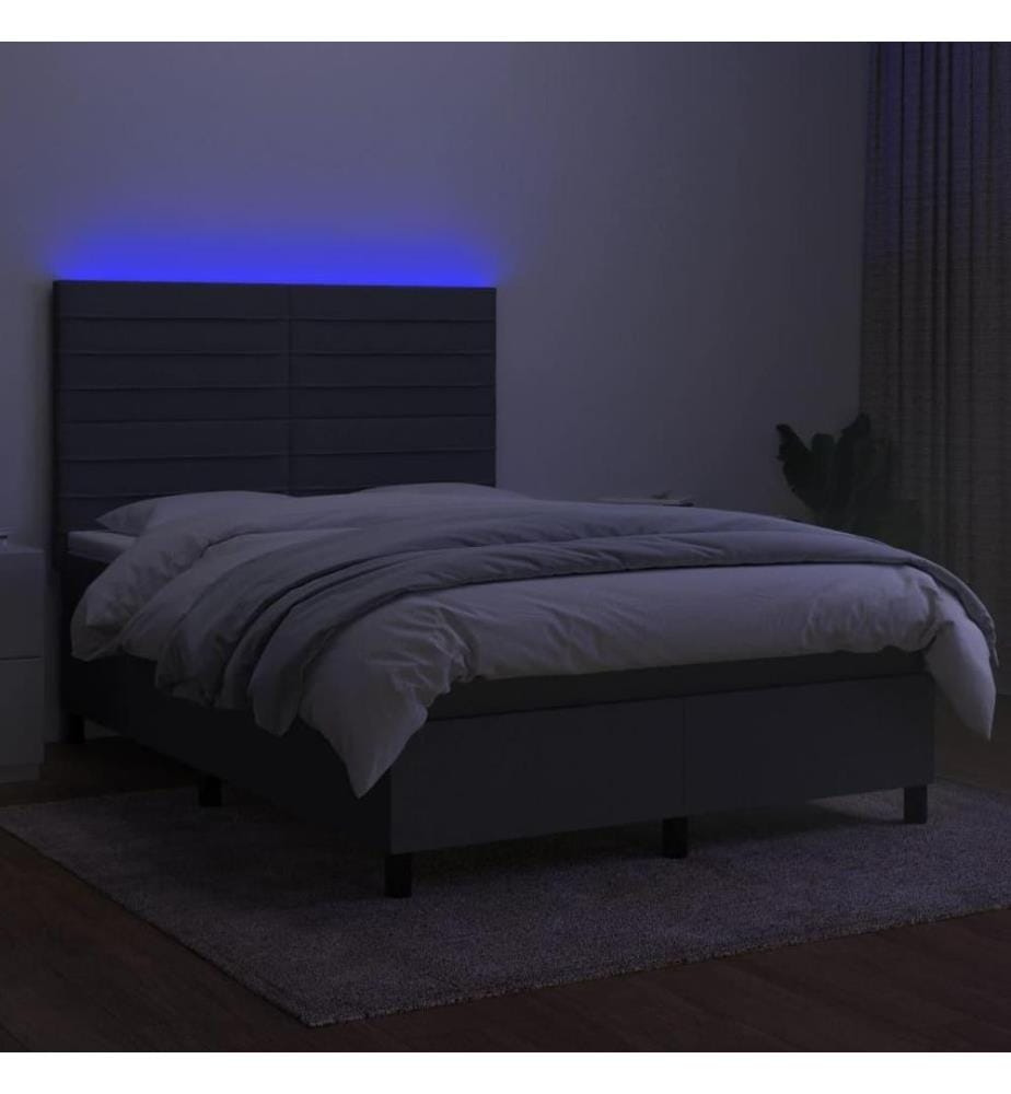 Boxspringbett mit Matratze & LED Dunkelgrau 140x200 cm Stoff