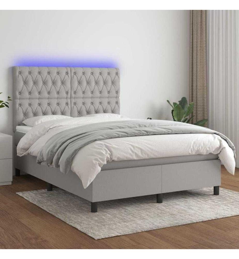 Boxspringbett mit Matratze & LED Hellgrau 140x200 cm Stoff