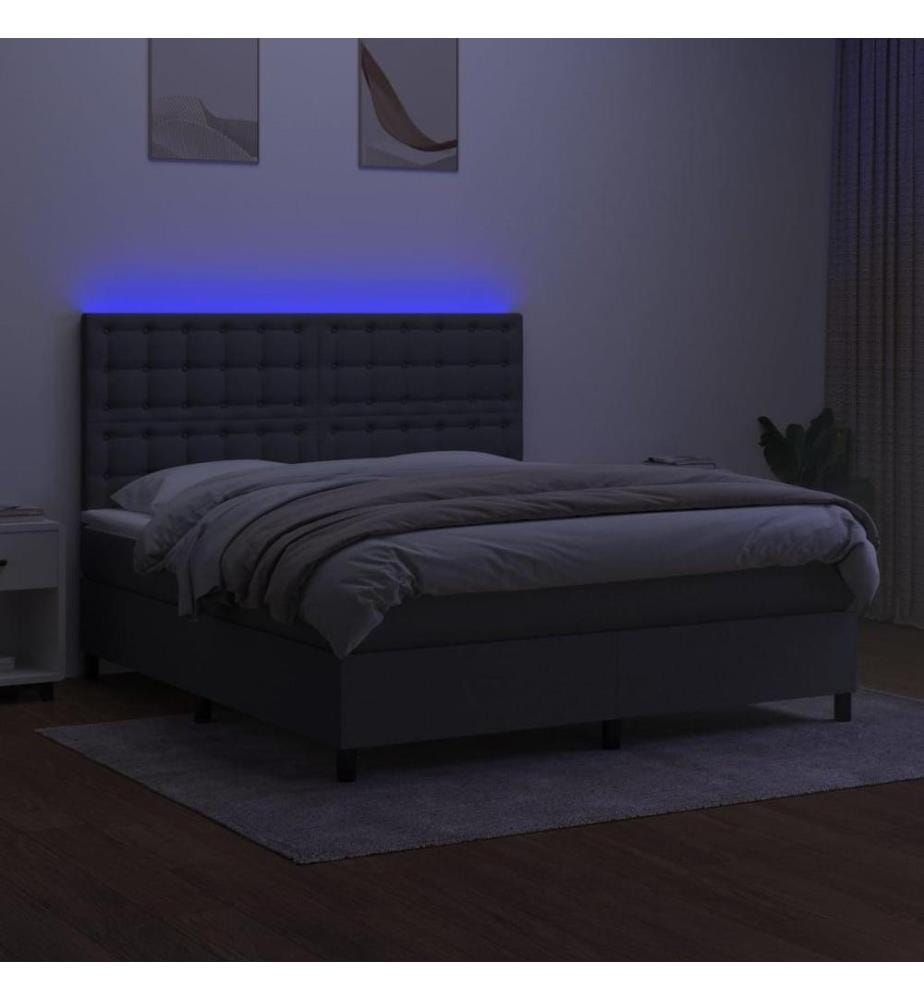 Boxspringbett mit Matratze & LED Dunkelgrau 180x200 cm Stoff