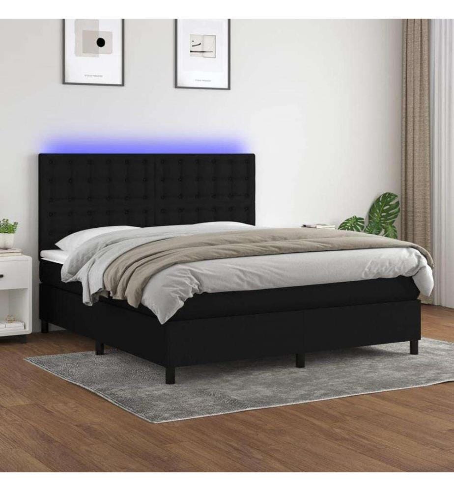 Boxspringbett mit Matratze & LED Schwarz 180x200 cm Stoff