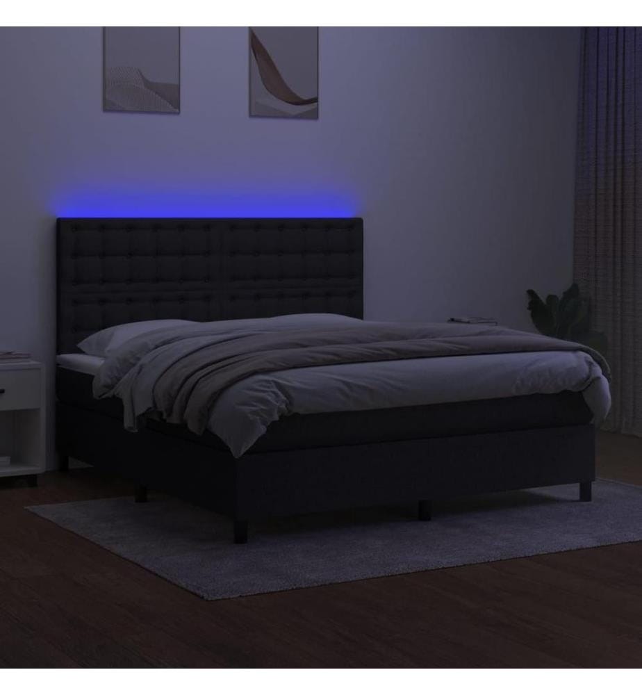 Boxspringbett mit Matratze & LED Schwarz 180x200 cm Stoff