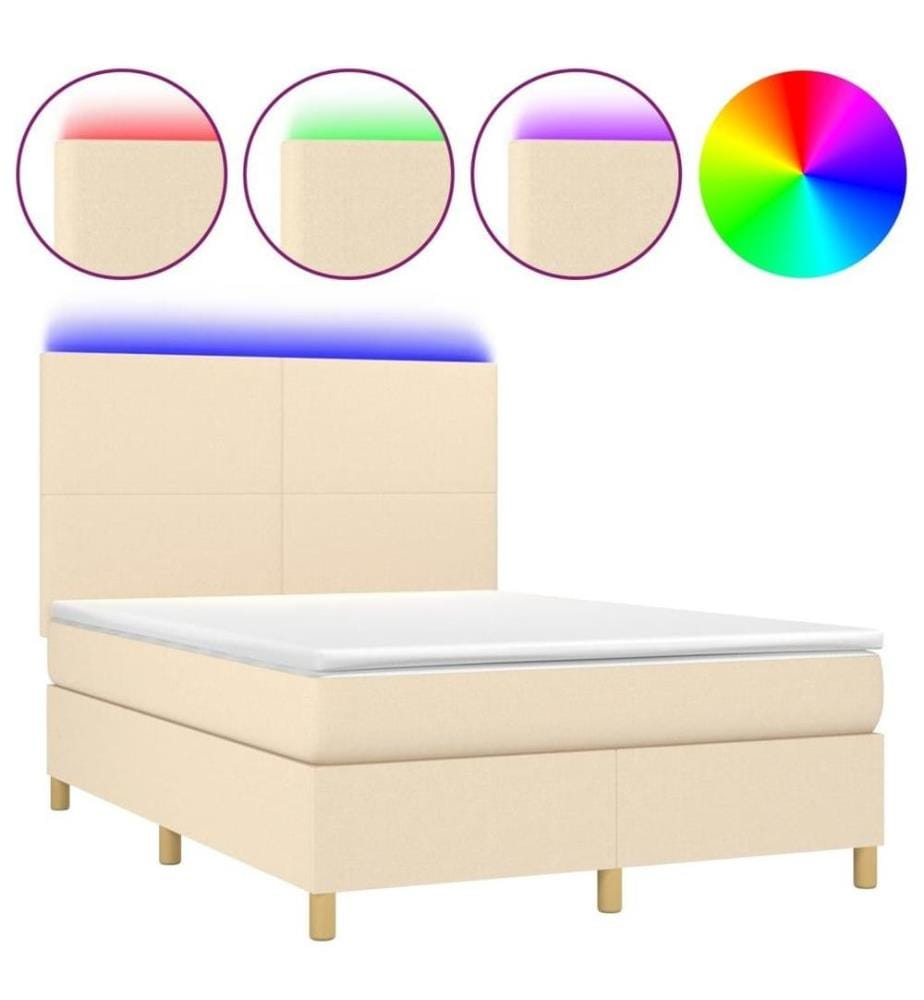 Boxspringbett mit Matratze & LED Creme 140x200 cm Stoff
