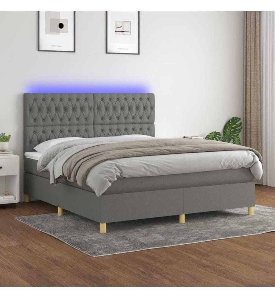 Boxspringbett mit Matratze & LED Dunkelgrau 180x200 cm Stoff