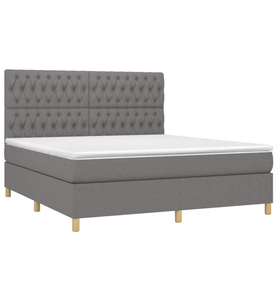 Boxspringbett mit Matratze & LED Dunkelgrau 180x200 cm Stoff