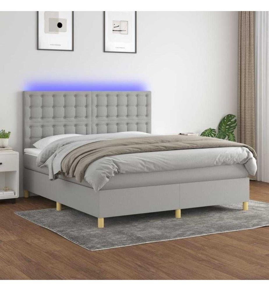 Boxspringbett mit Matratze & LED Hellgrau 180x200 cm Stoff