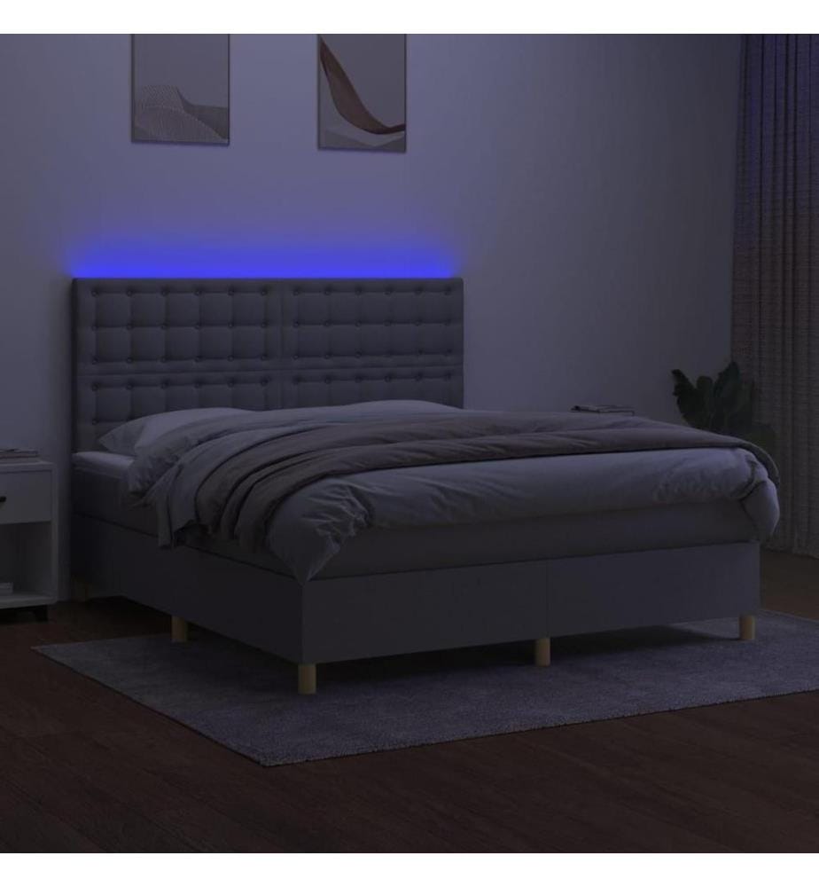 Boxspringbett mit Matratze & LED Hellgrau 180x200 cm Stoff